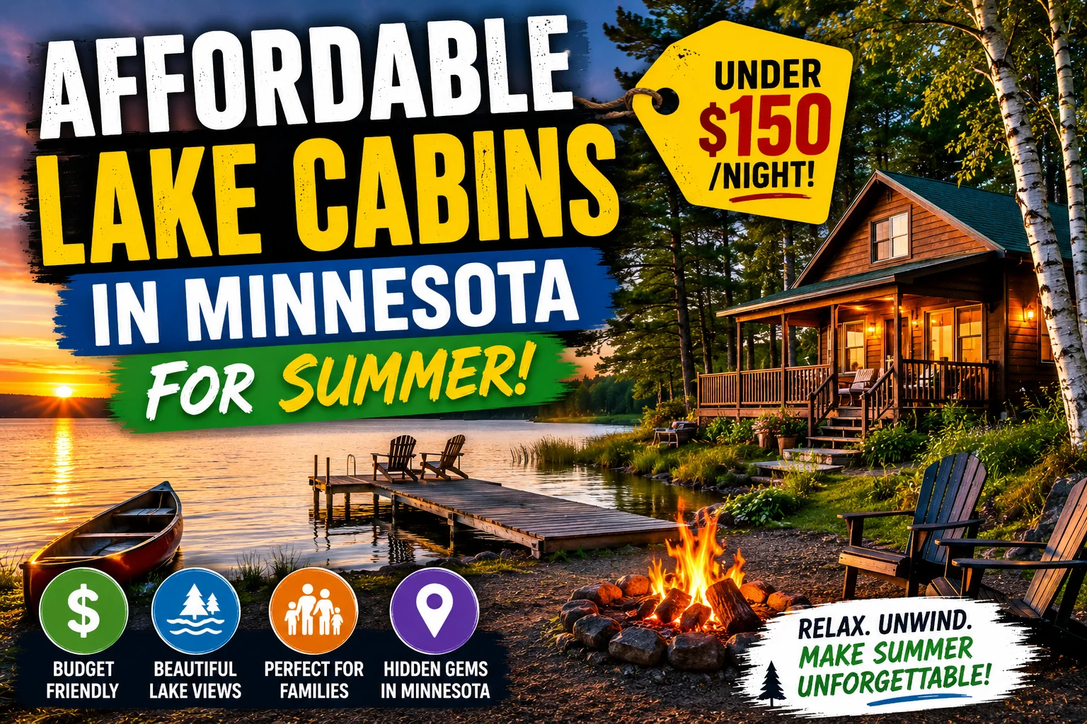 Conclusion You don't have to clear out your savings account to have an enjoyable summer by one of Minnesota’s lakes. Brainerd Lakes Region, North Shore, and Northern Minnesota each offer a variety of budget cabins. Prepare your own food. Make a reservation for May or September. Seek out cabins that come with a boat as part of the rental package. The loons will still call. The sun will still set through the pines. And your children will still catch their first fish. Now it's time to plan. Your dock awaits you. Have you discovered a fabulous budget cabin in Minnesota? Let us know about your find in the comments below. And if this guide helped, pass it along to a friend who's planning a summer vacation.