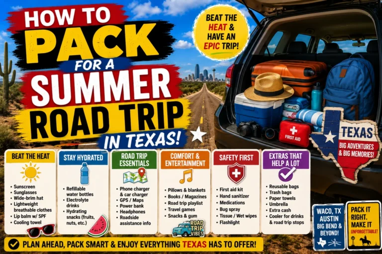 how to pack for a summer road trip in texas