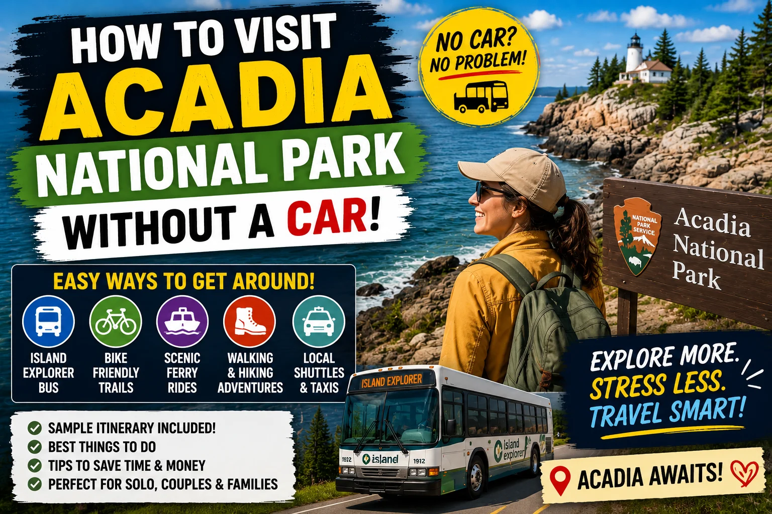 how to visit acadia national park without a car