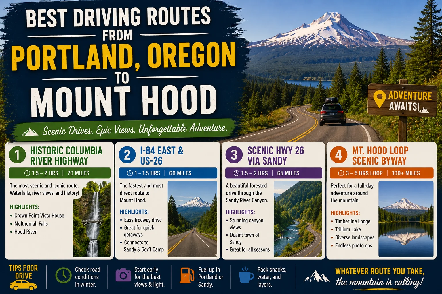best driving routes from portland oregon to mount hood